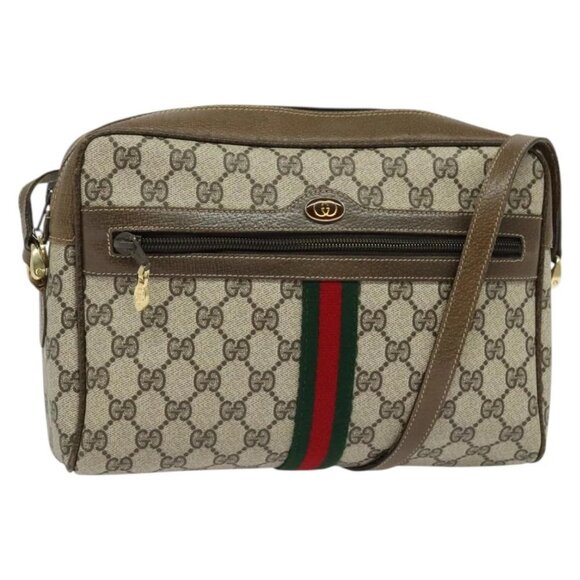 GUCCI GG Supreme Web Sherry Line Shoulder Bag PVC Beige Gold Red Auth ep10859 - Picture 2 of 16